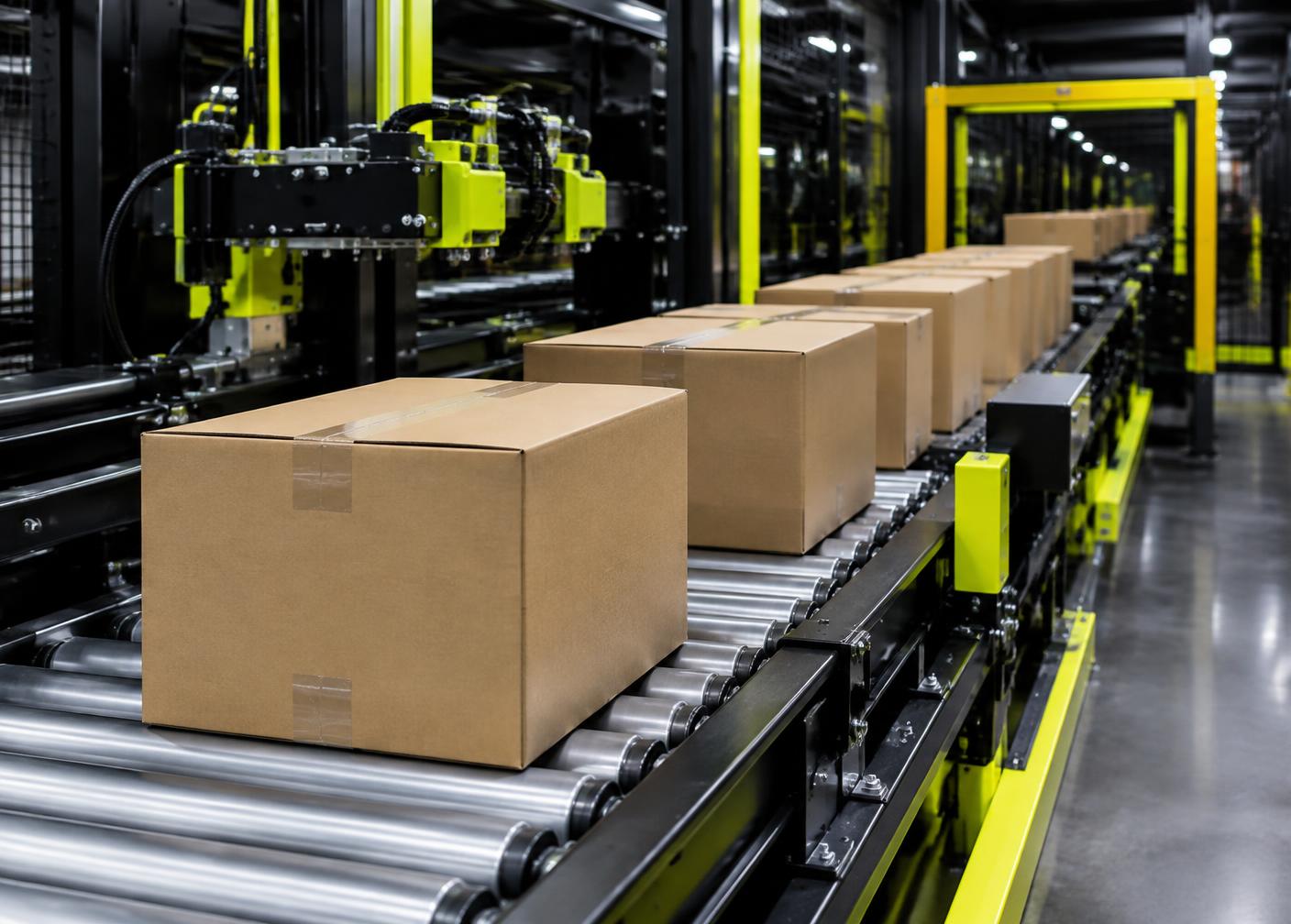 Automated fulfillment line moving packaged orders